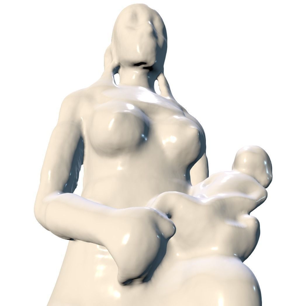 African woman and child statue 3D print model_6
