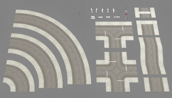 Roads Construction Kit Low-poly 3D model_1