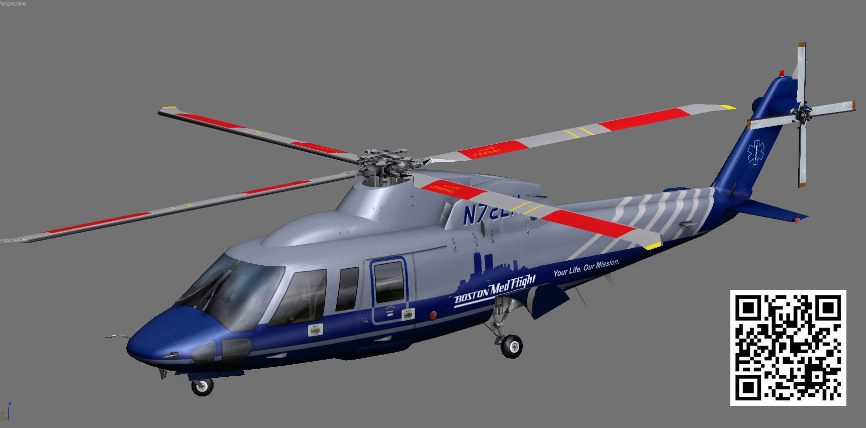  Sikorsky S76C Bostom Med Flight Low-poly 3D model_2