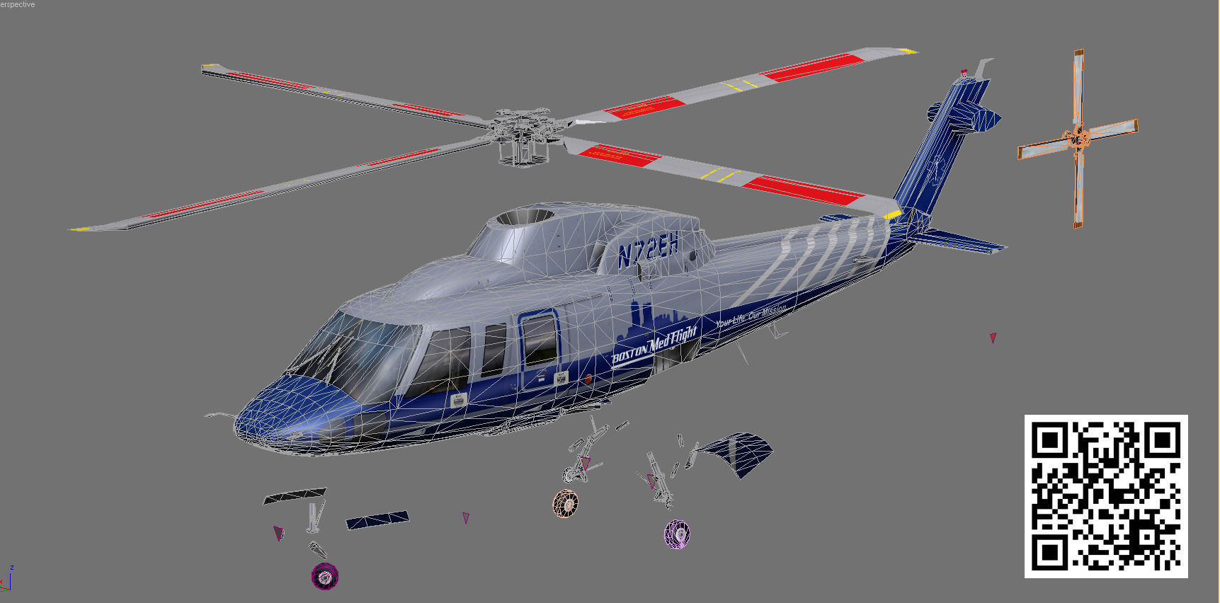  Sikorsky S76C Bostom Med Flight Low-poly 3D model_7