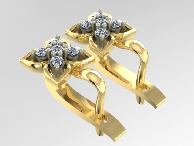 Earring  with five diamonds 3D print model_5