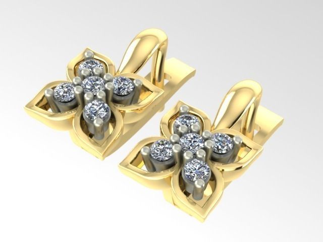 Earring  with five diamonds 3D print model_2