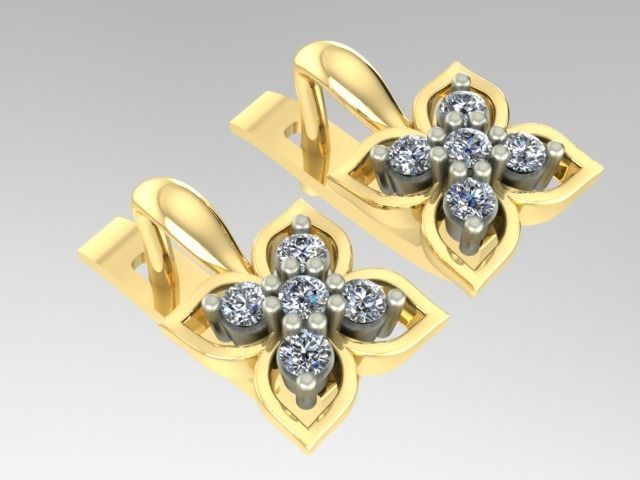 Earring  with five diamonds 3D print model_1