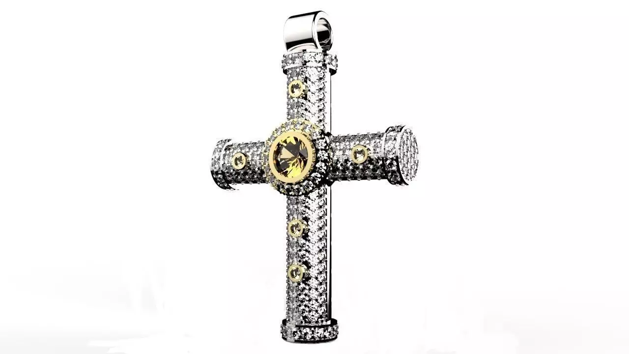 Beautiful cross with stones 3D print model_0