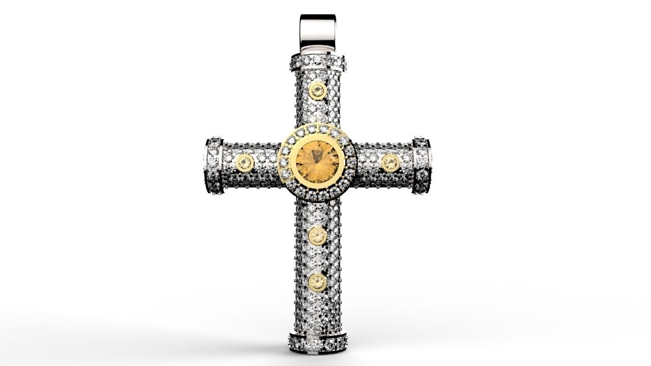Beautiful cross with stones 3D print model_2