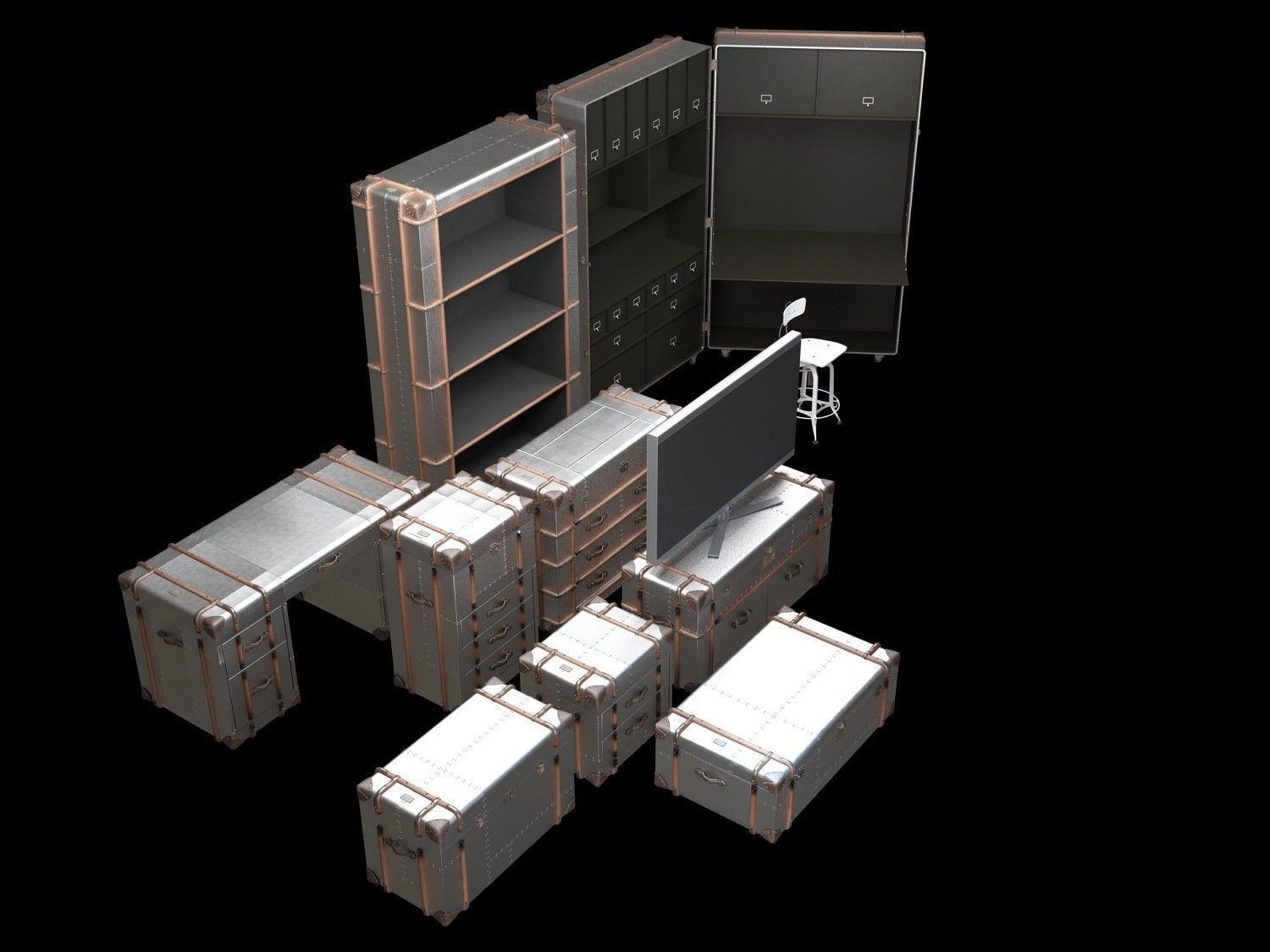 RICHARDS-TRUNK-METAL-Collection set of furniture in industria... 3D model_7
