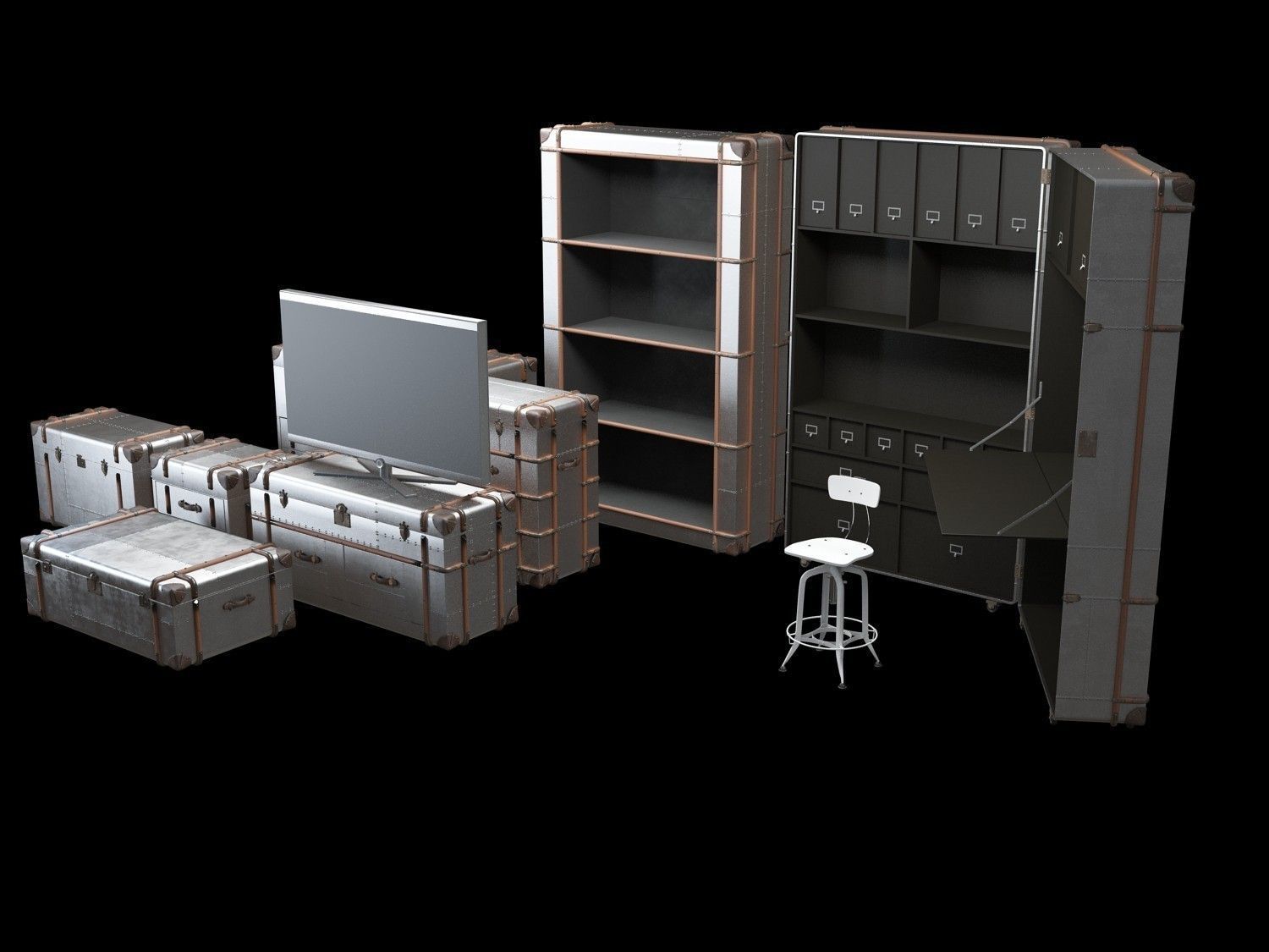 RICHARDS-TRUNK-METAL-Collection set of furniture in industria... 3D model_2