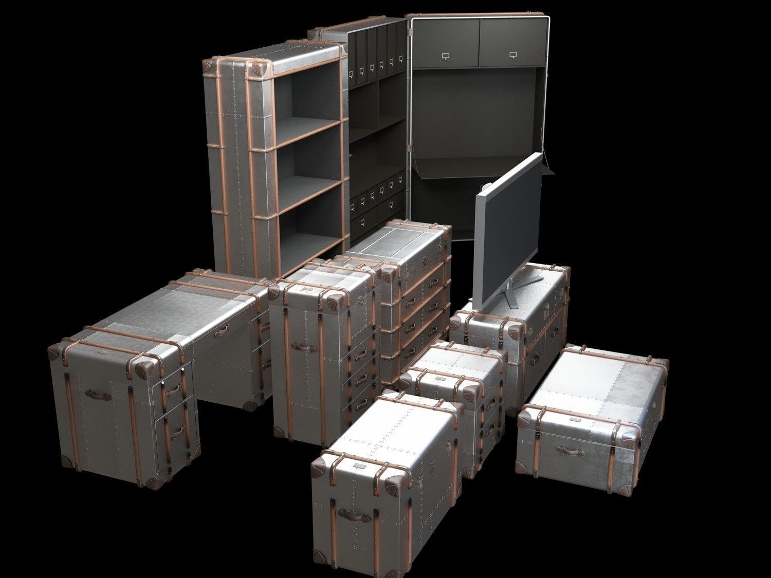 RICHARDS-TRUNK-METAL-Collection set of furniture in industria... 3D model_6
