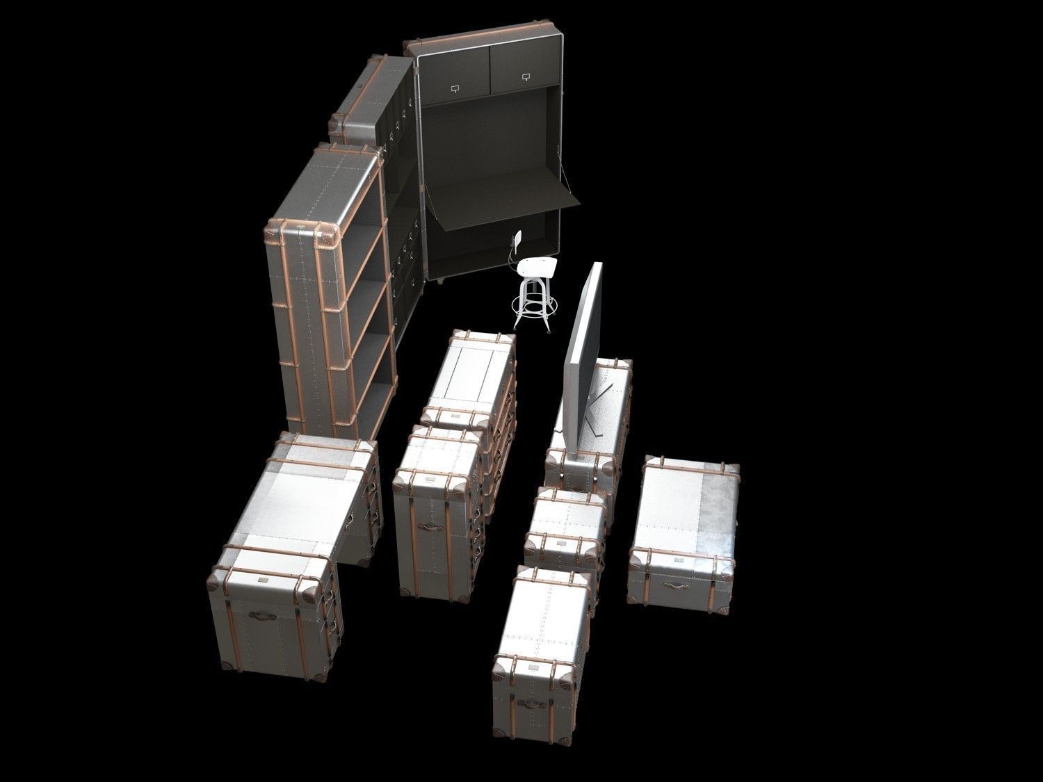 RICHARDS-TRUNK-METAL-Collection set of furniture in industria... 3D model_4