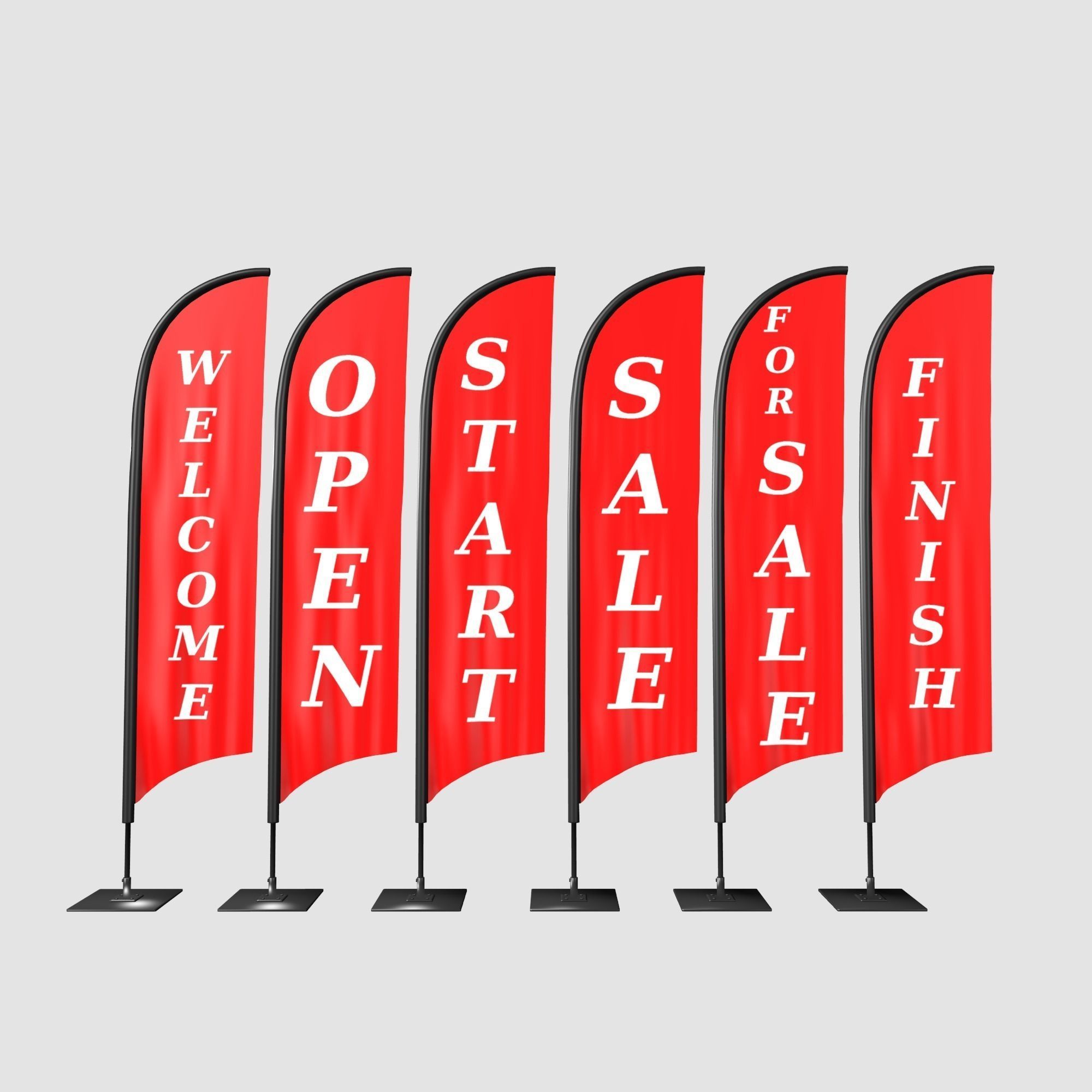 Advertising banner flag collection 3D model_2