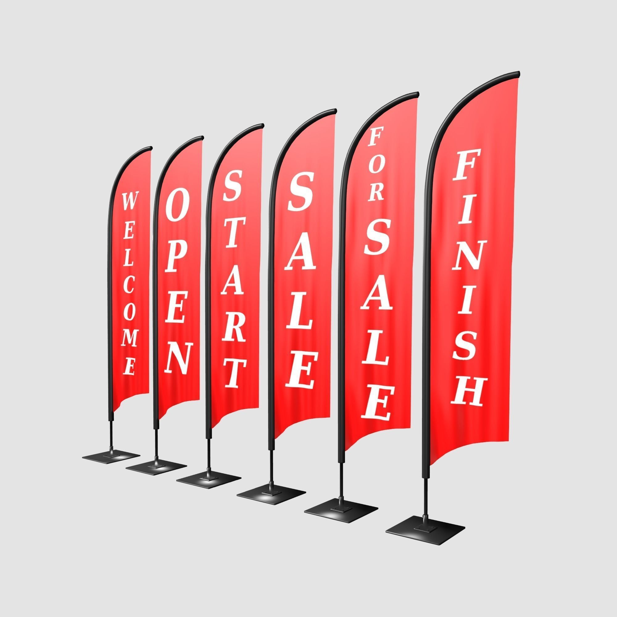Advertising banner flag collection 3D model_1