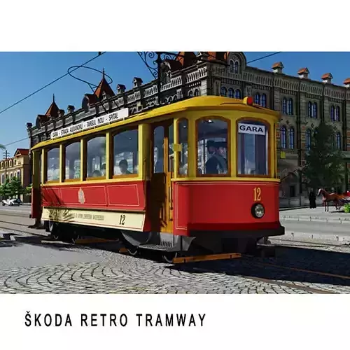 SKODA retro tramway Low-poly 3D model