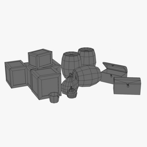 Low Poly Storage Props 3D model_3