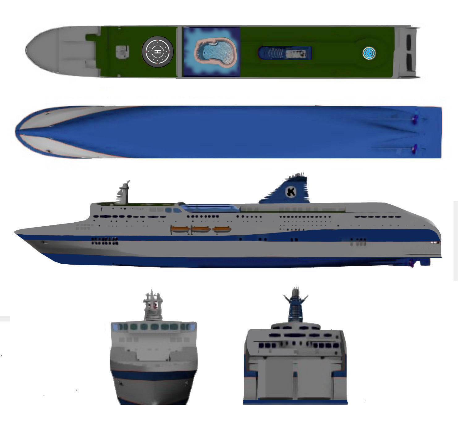 Crusie Ship Paper Cut Out Low-poly 3D model_2