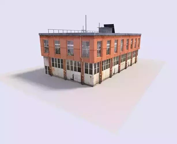 low poly warehouse old industrial building
