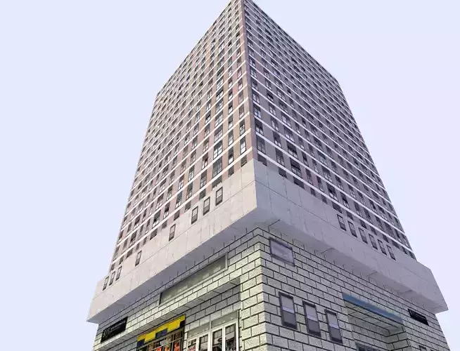 skyscraper tall building with roof Low-poly 3D model