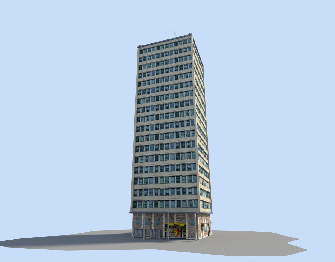 low poly skyscraper tall building Low-poly 3D model_1