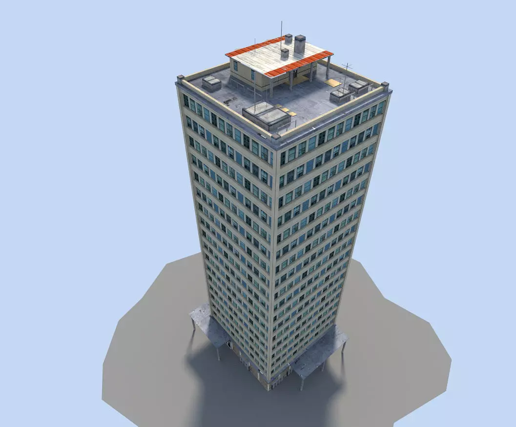 low poly skyscraper tall building Low-poly 3D model_0