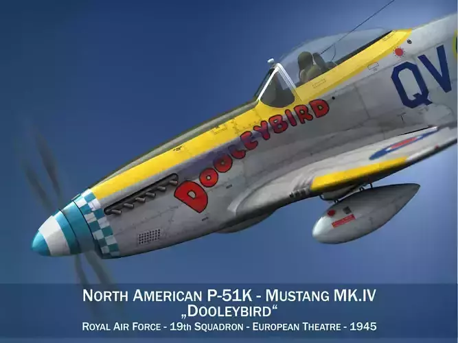North American P-51K Mustang MK IV - Dooleybird 3D model North American P-51K Mustang MK IV - Dooleybird 3D model