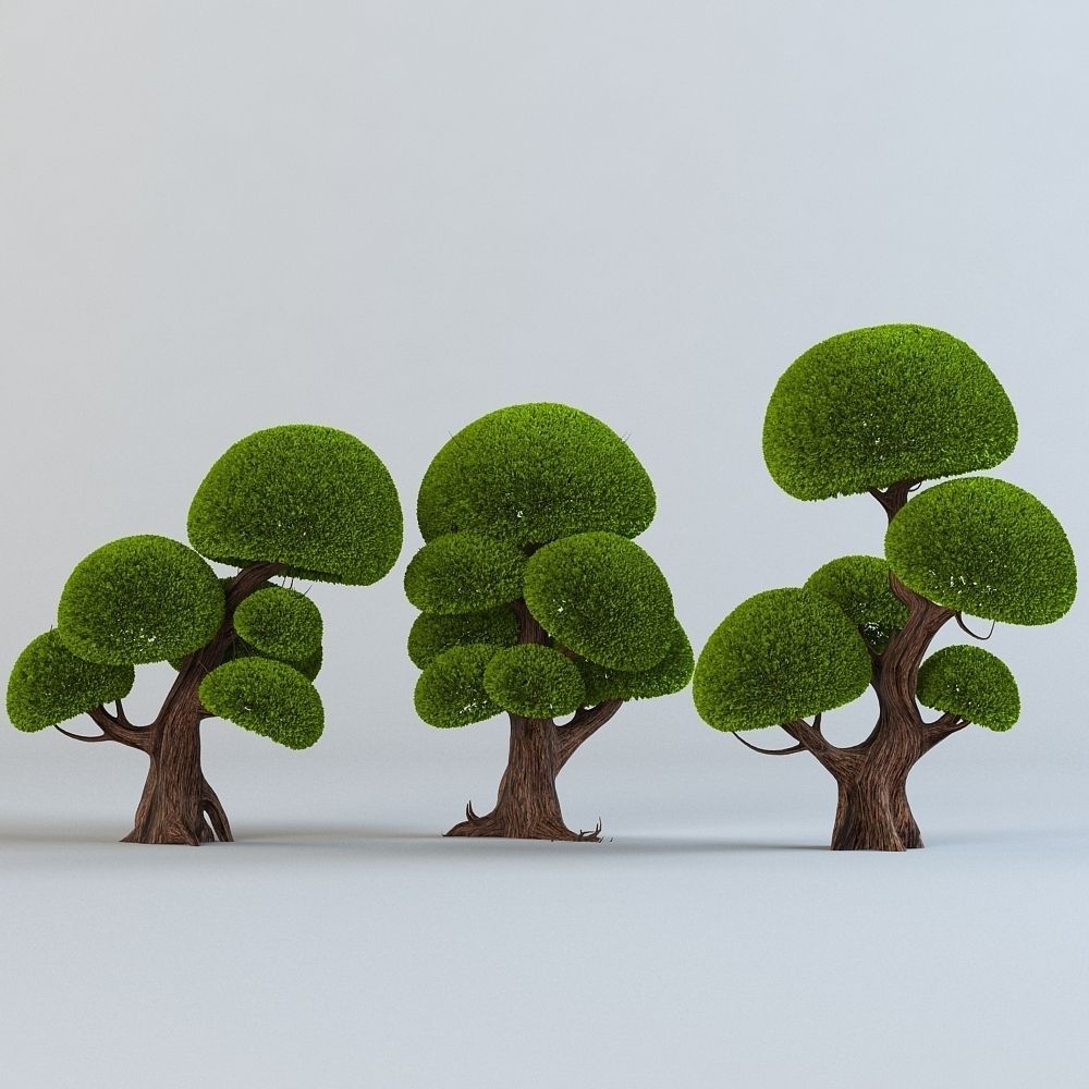 Cartoon trees set 3D model_2