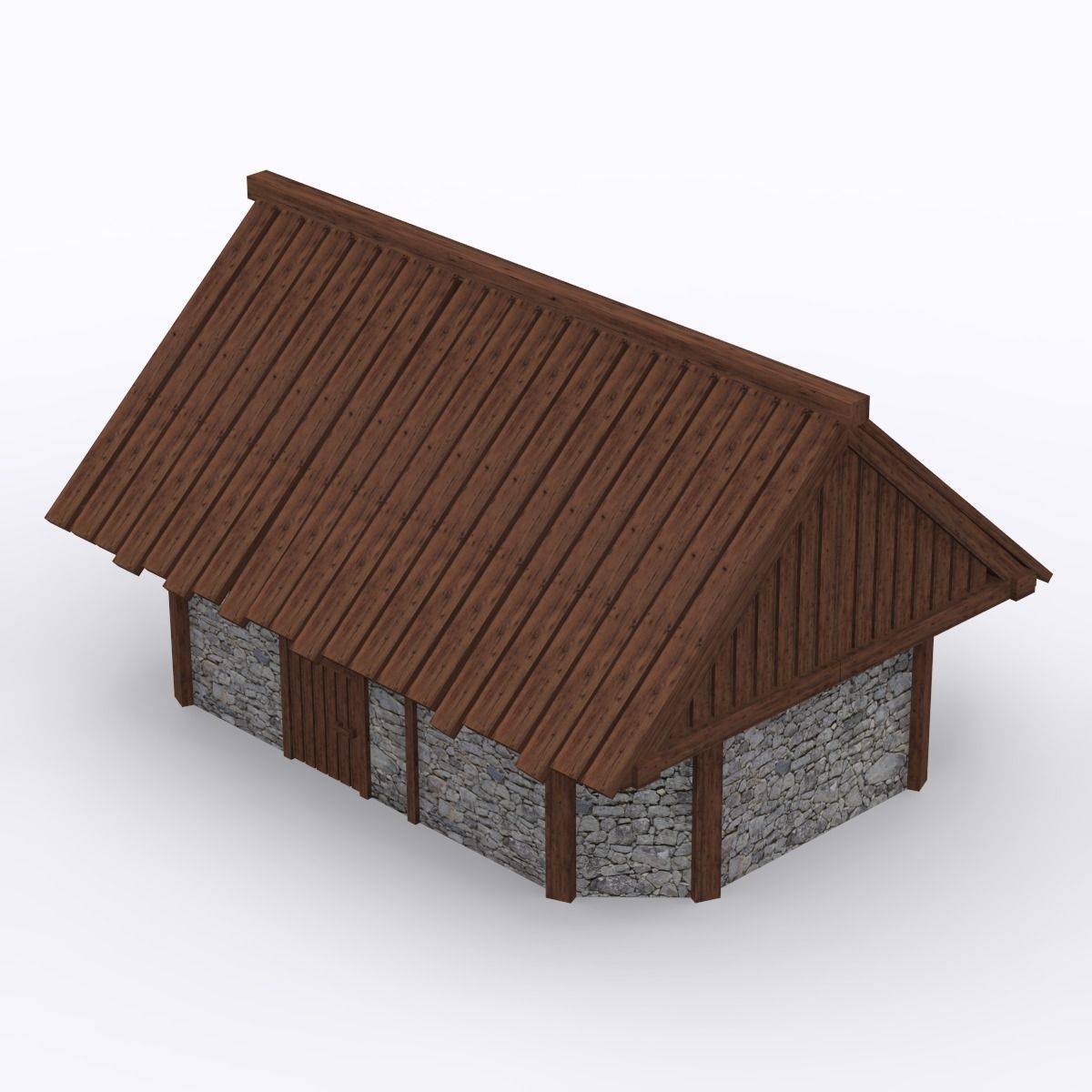 CottageHouse stone house with wooden roof Free low-poly 3D model_2