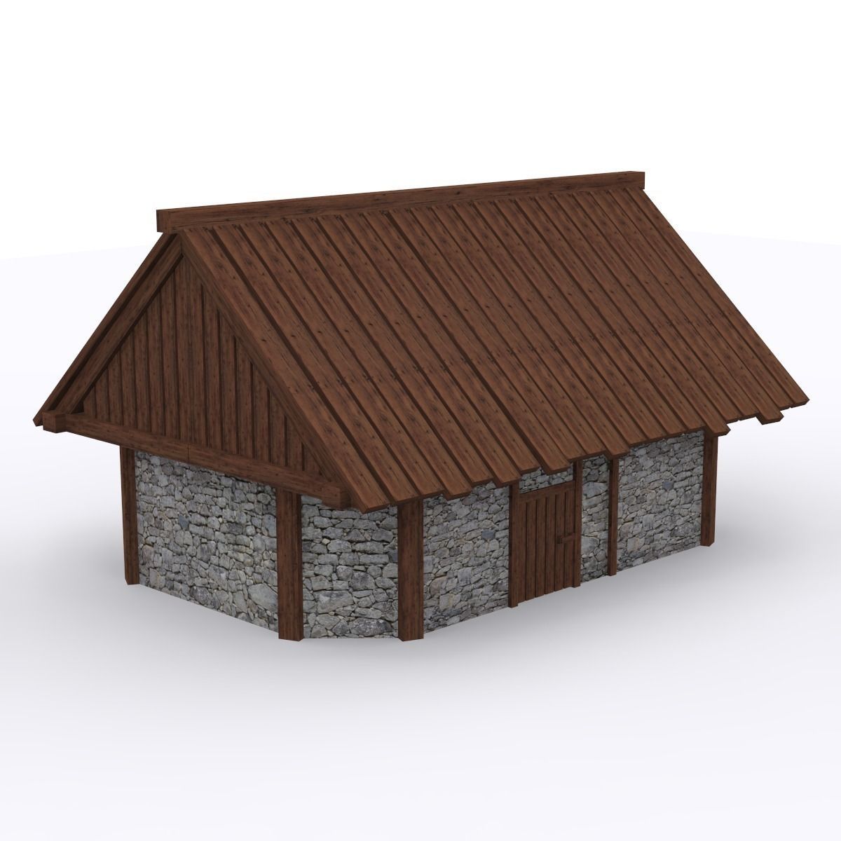 CottageHouse stone house with wooden roof Free low-poly 3D model_1