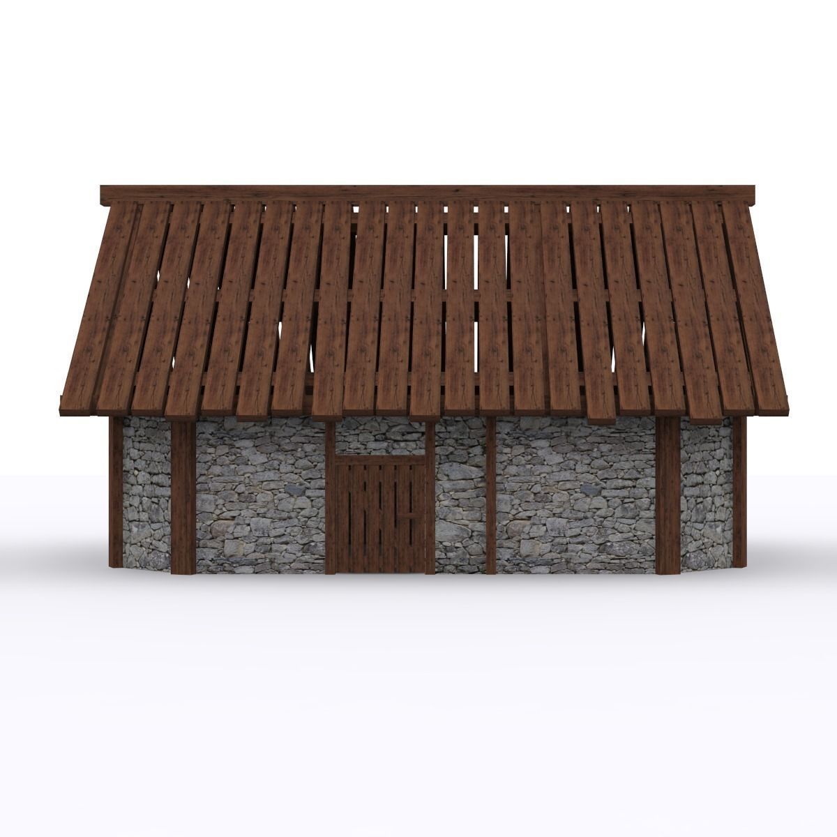 CottageHouse stone house with wooden roof Free low-poly 3D model_4