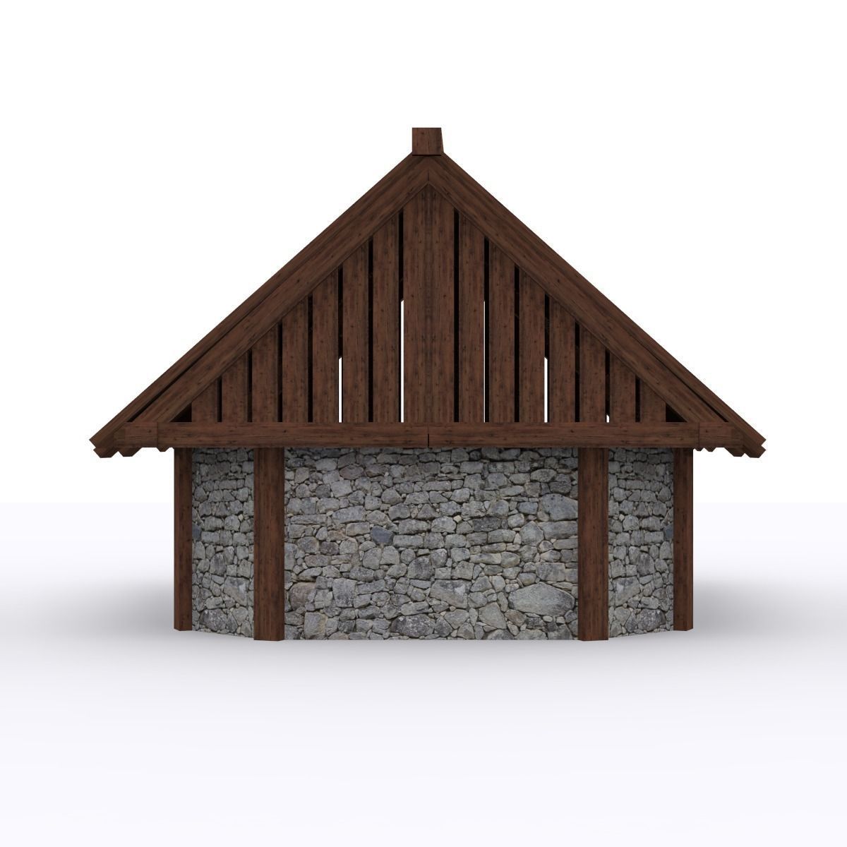 CottageHouse stone house with wooden roof Free low-poly 3D model_0