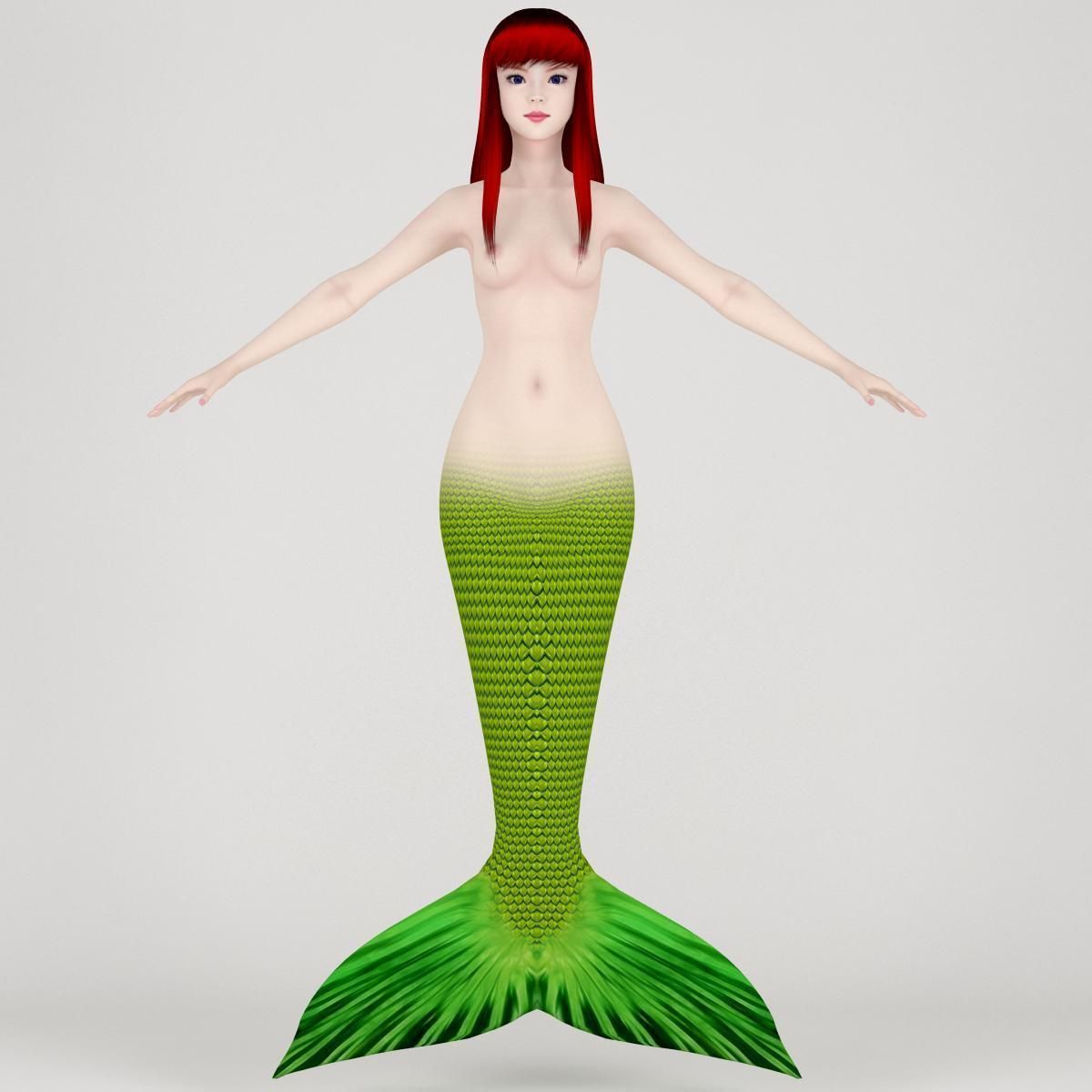  T pose nonrigged model of little mermaid and human form 3D model_3