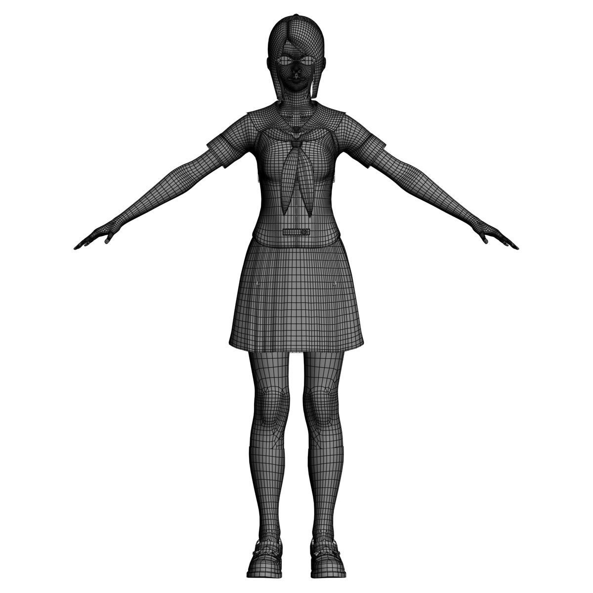 T pose nonrigged model of 4 girls with various outfits 3D model_50