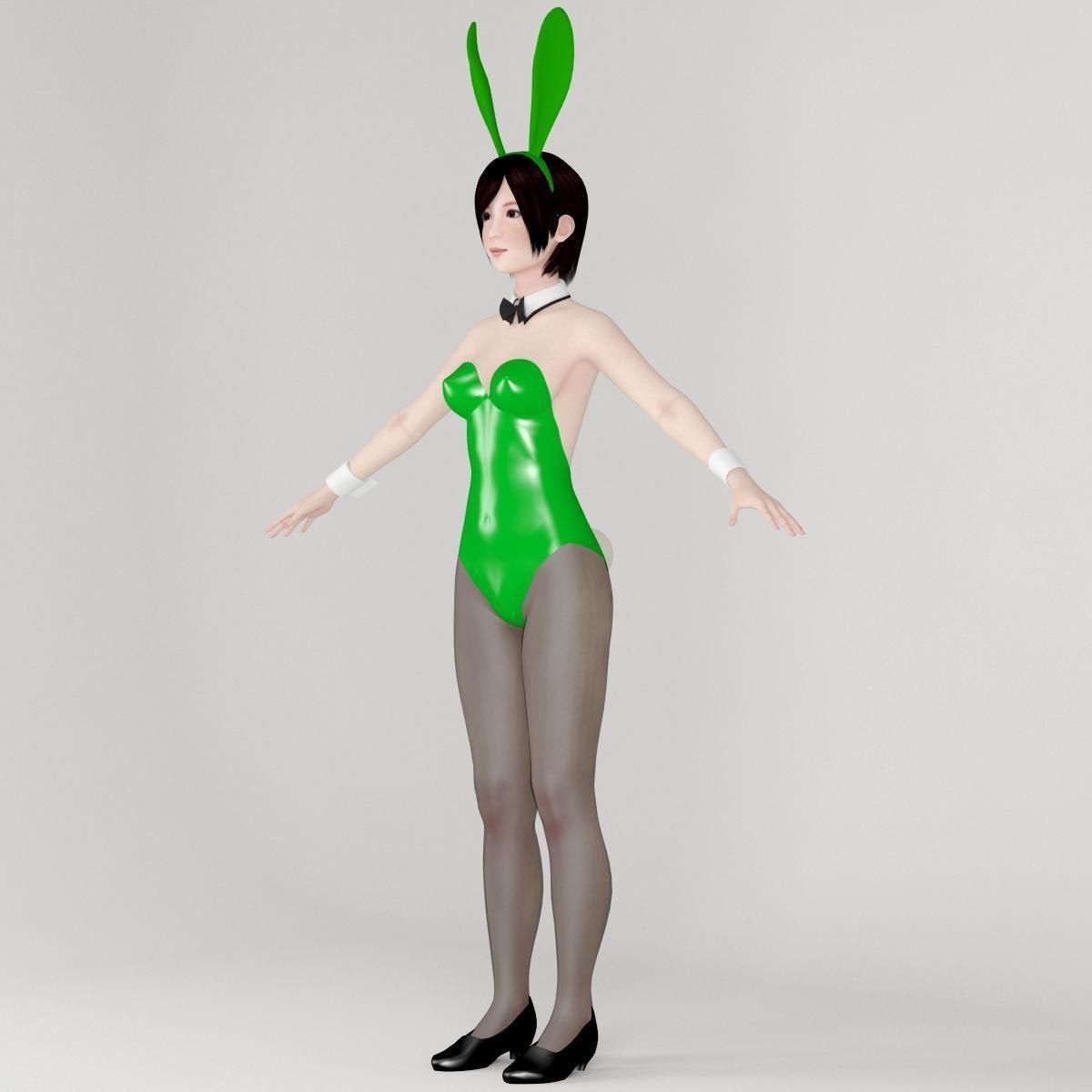 T pose nonrigged model of 4 girls with various outfits 3D model_40