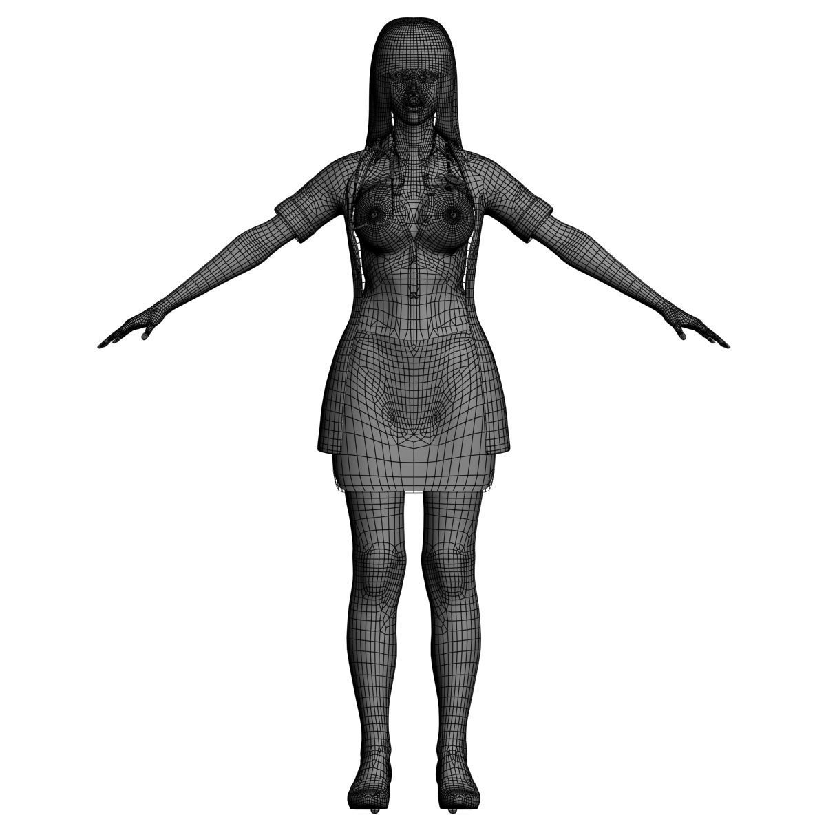 T pose nonrigged model of 4 girls with various outfits 3D model_43