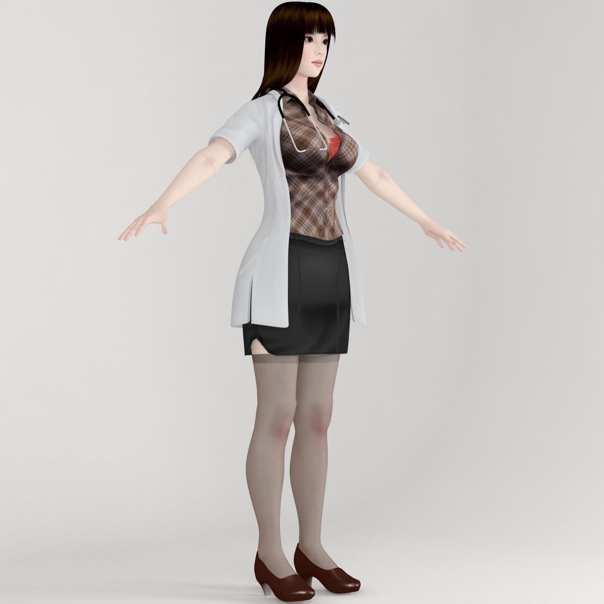 T pose nonrigged model of 4 girls with various outfits 3D model_5