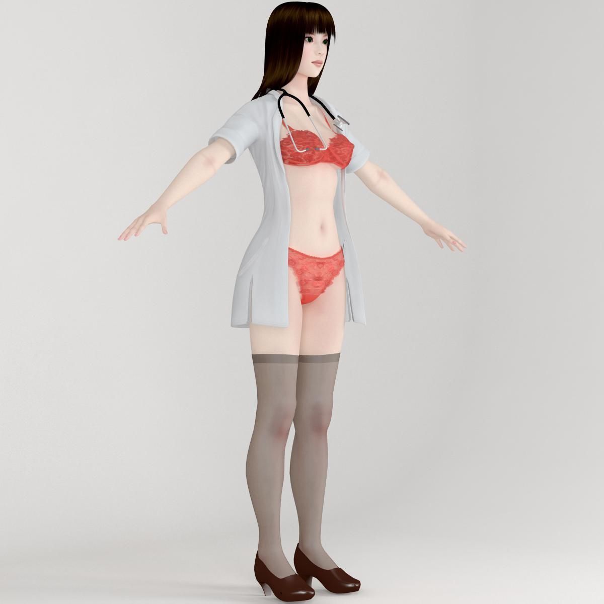 T pose nonrigged model of 4 girls with various outfits 3D model_6