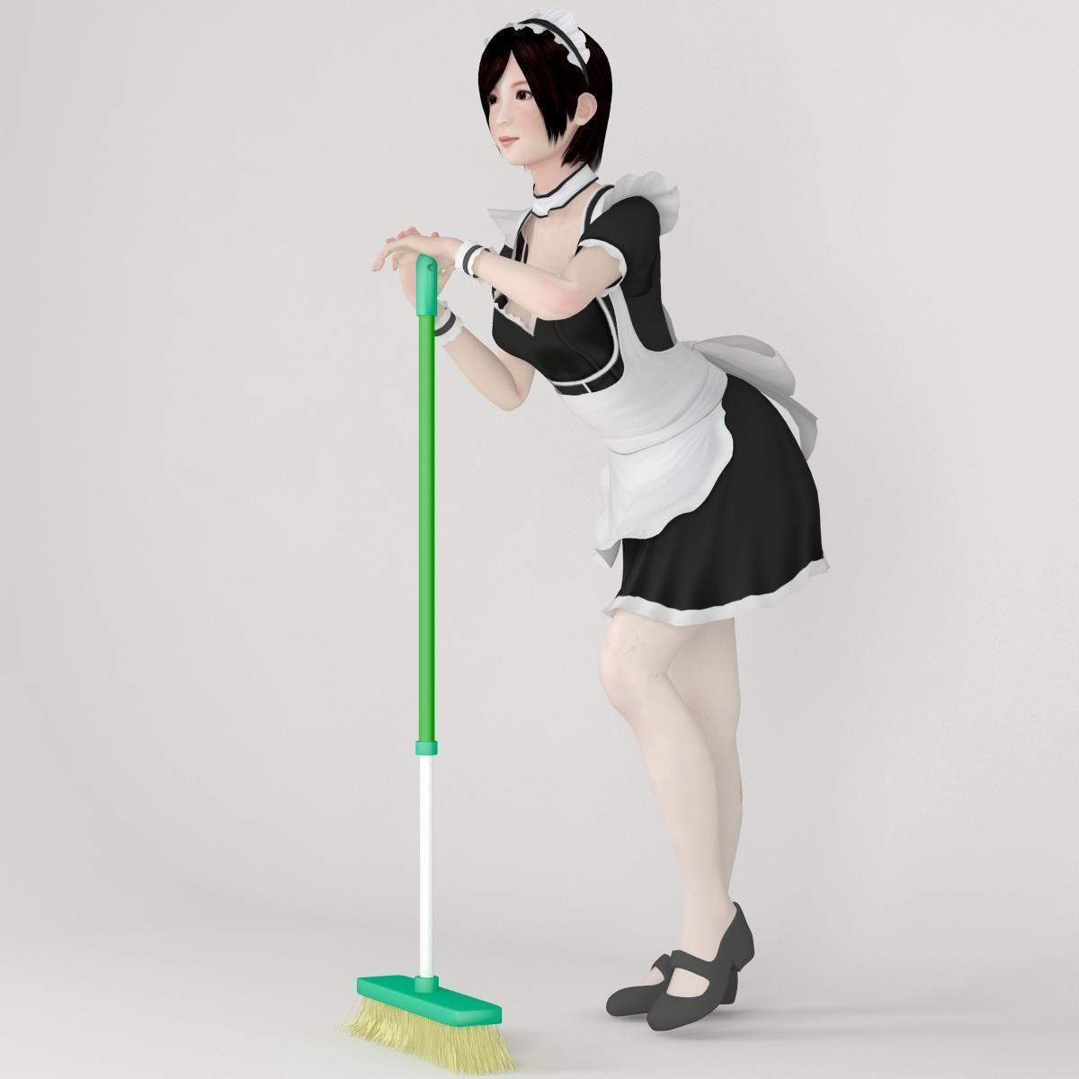 T pose rigged model of 4 girls with various outfits 3D model_46