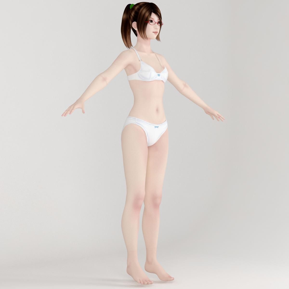 T pose rigged model of 4 girls with various outfits 3D model_41