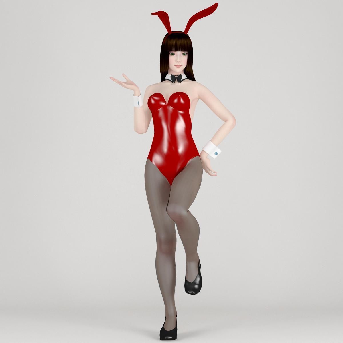 T pose rigged model of 4 girls with various outfits 3D model_6