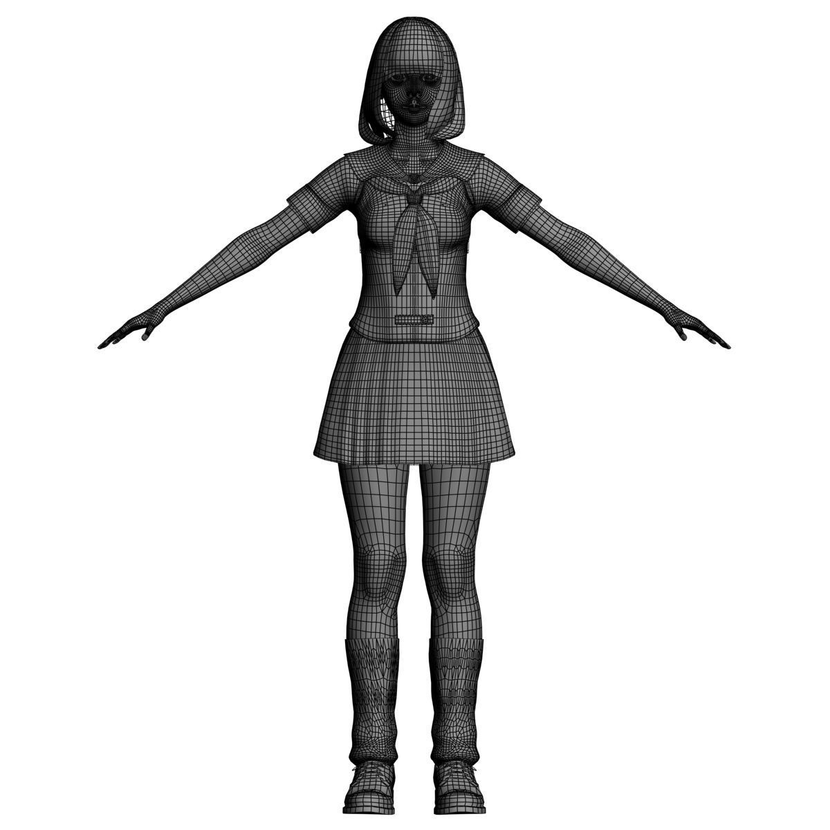 T pose rigged model of 4 girls with various outfits 3D model_62