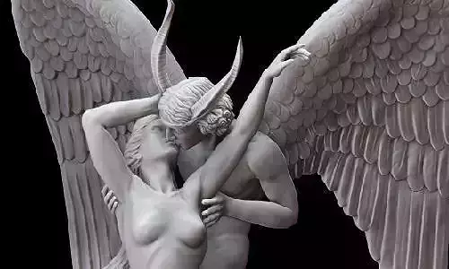 Statue angel and demon kissing each 3D model