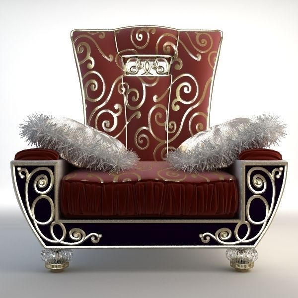 Ornate Armchair with Fringed Pillows 3D model_1