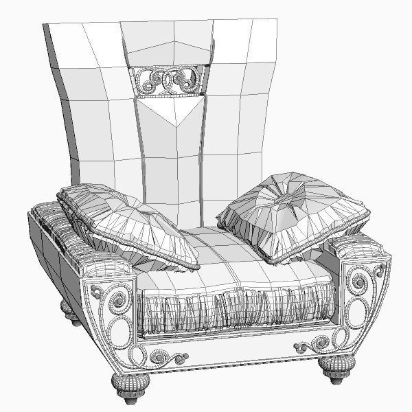 Ornate Armchair with Fringed Pillows 3D model_4