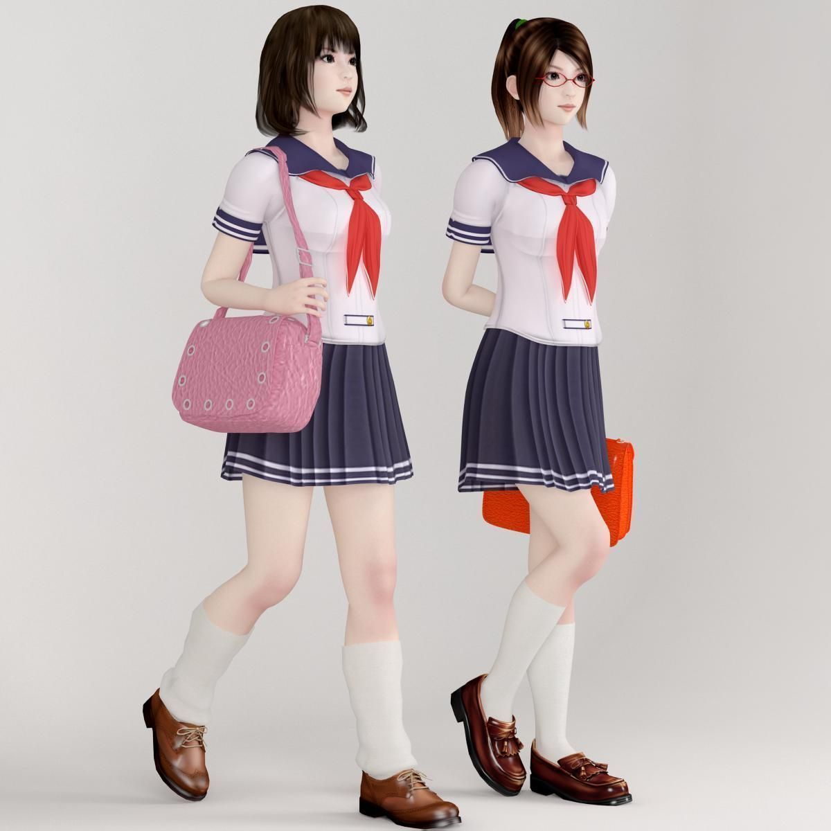 Natsumi and Mariko schoolgirl pose 01  3D model_9