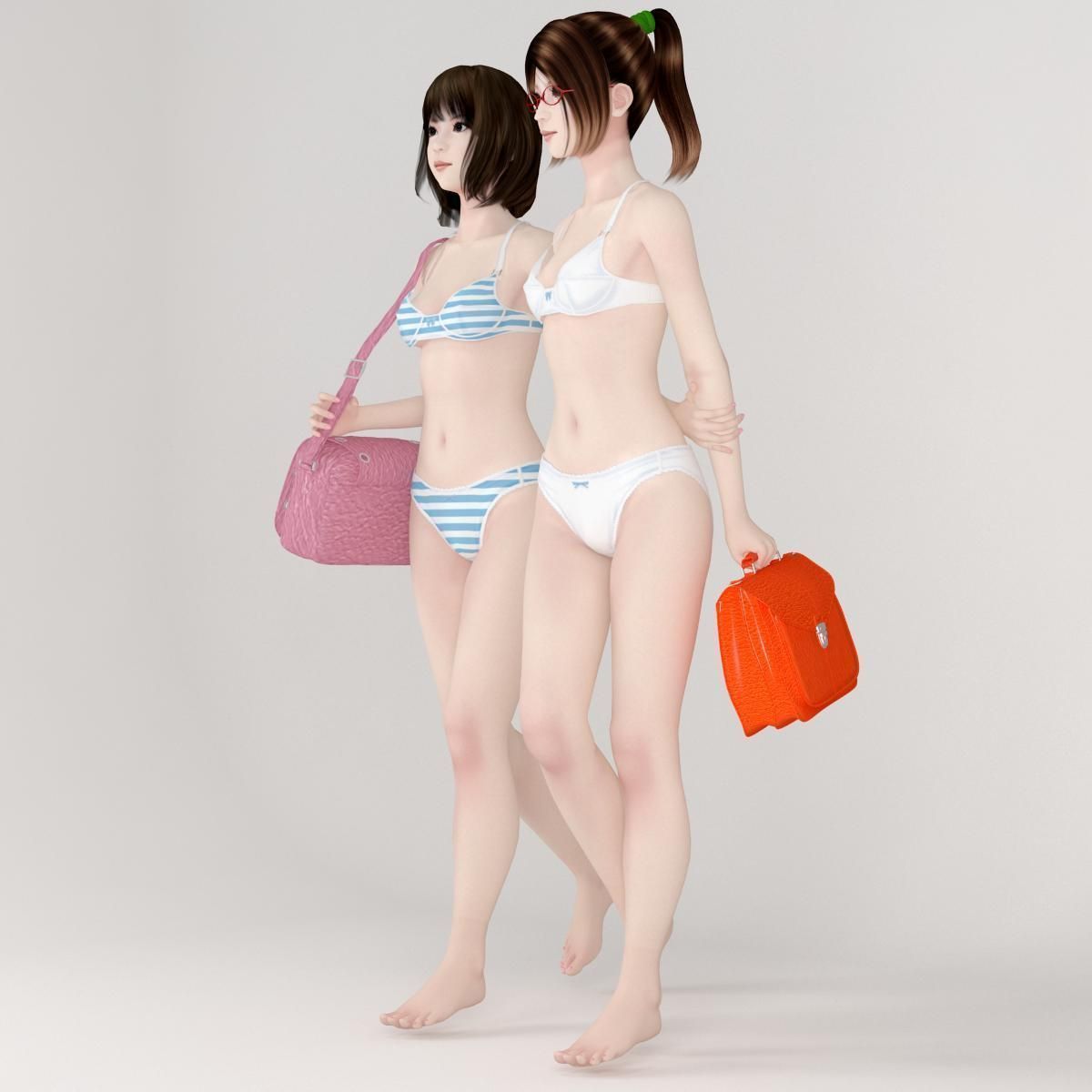 Natsumi and Mariko schoolgirl pose 01  3D model_4