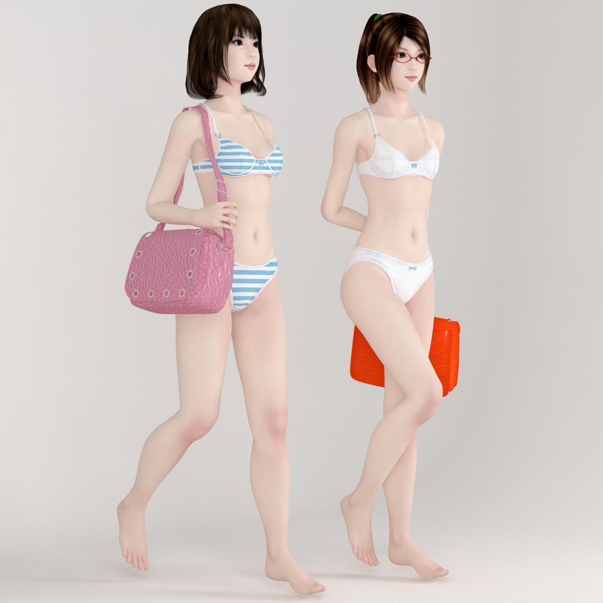 Natsumi and Mariko schoolgirl pose 01  3D model_10