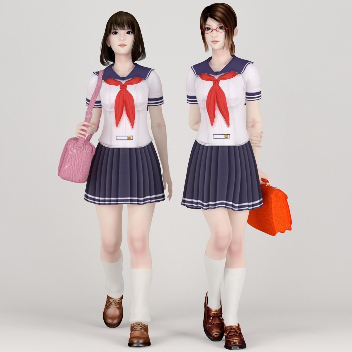 Natsumi and Mariko schoolgirl pose 01  3D model_6