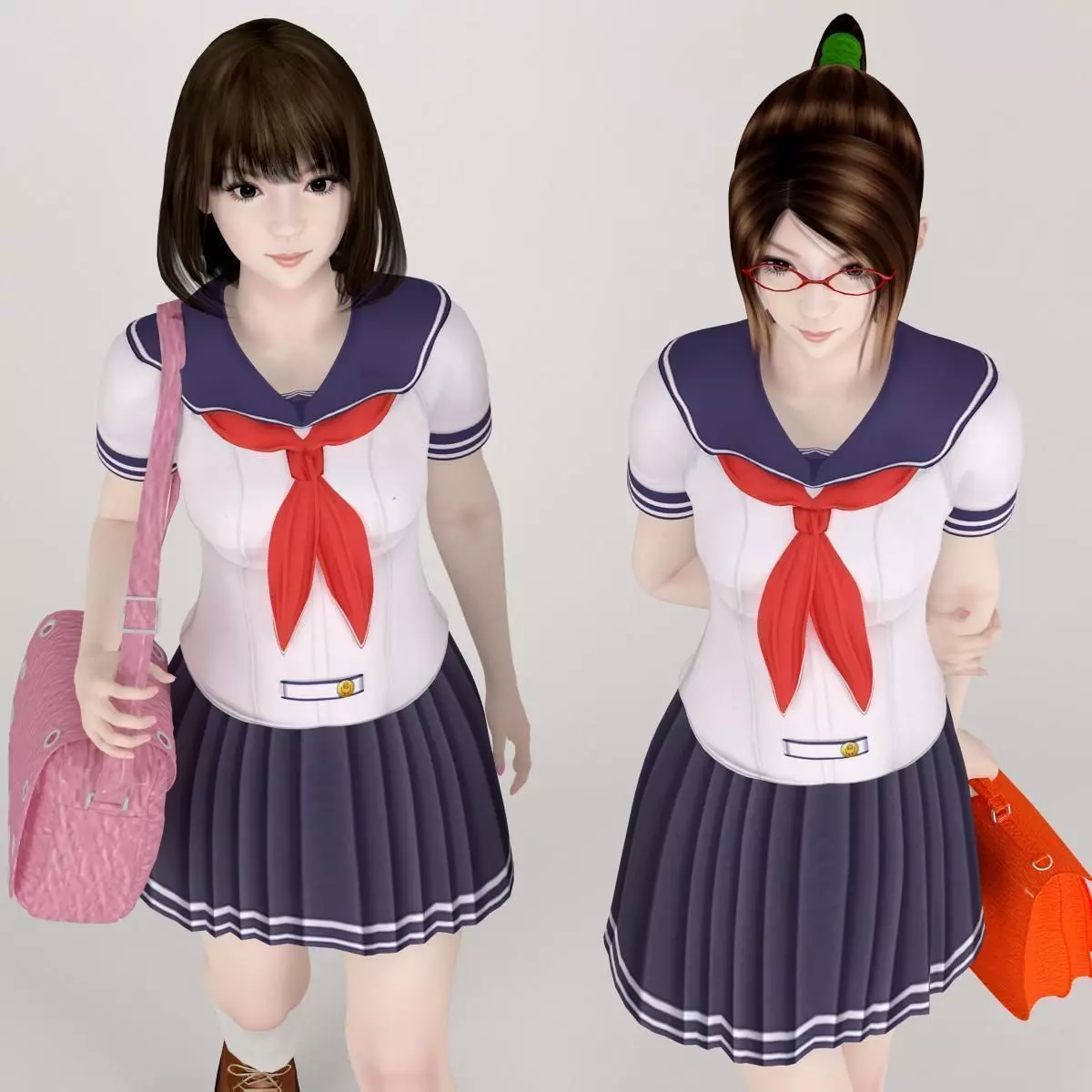 Natsumi and Mariko schoolgirl pose 01  3D model_0