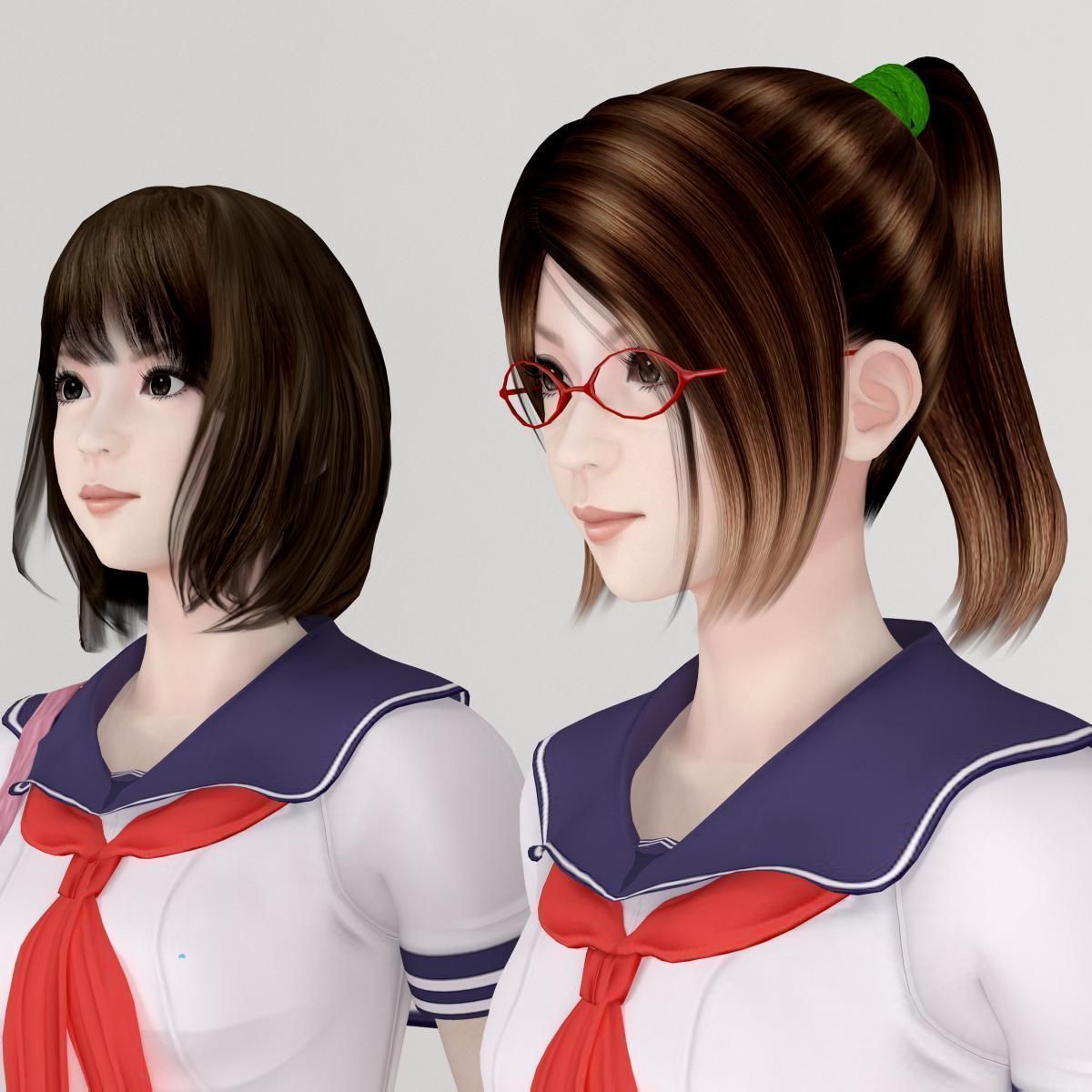 Natsumi and Mariko schoolgirl pose 01  3D model_1
