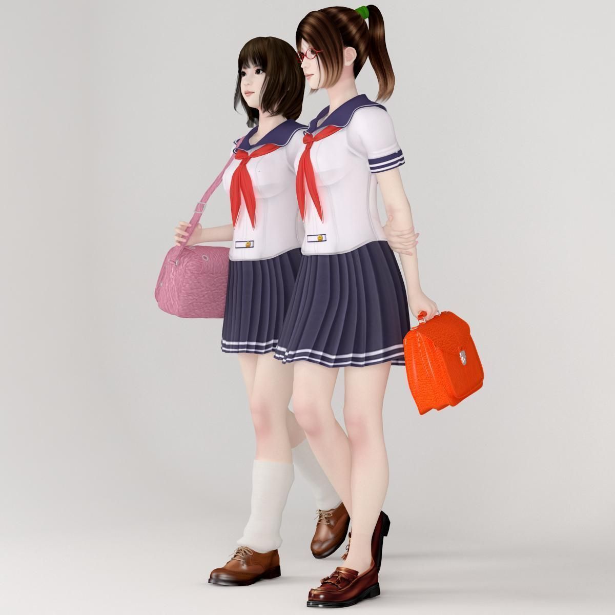Natsumi and Mariko schoolgirl pose 01  3D model_3