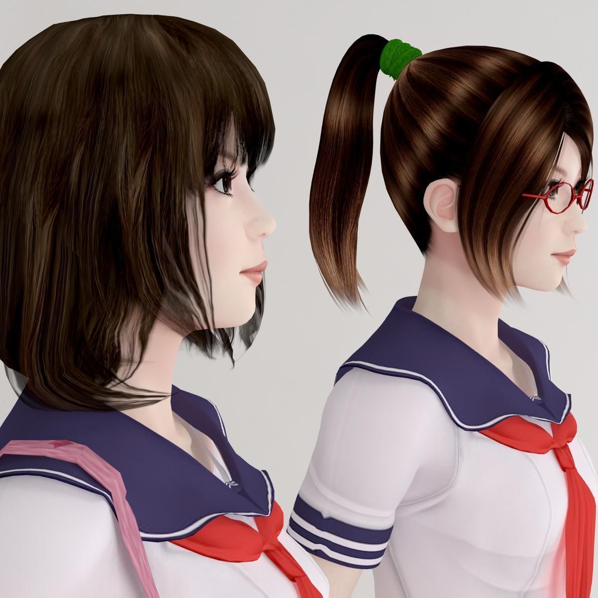 Natsumi and Mariko schoolgirl pose 01  3D model_2