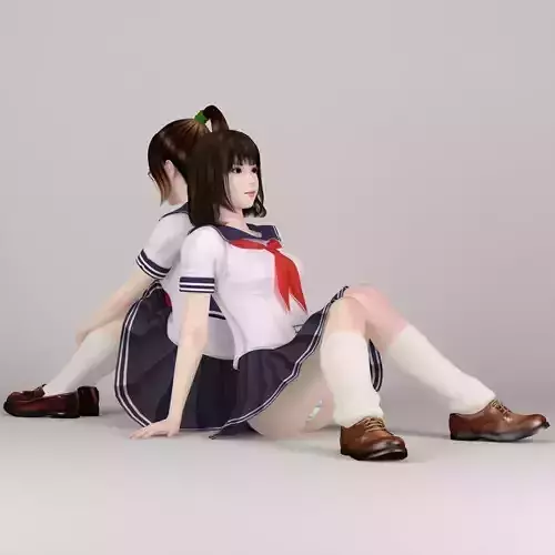 Natsumi and Mariko schoolgirl pose 02 3D model
